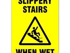 Sign slippery stairs when wet