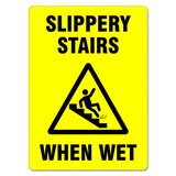 Sign slippery stairs when wet